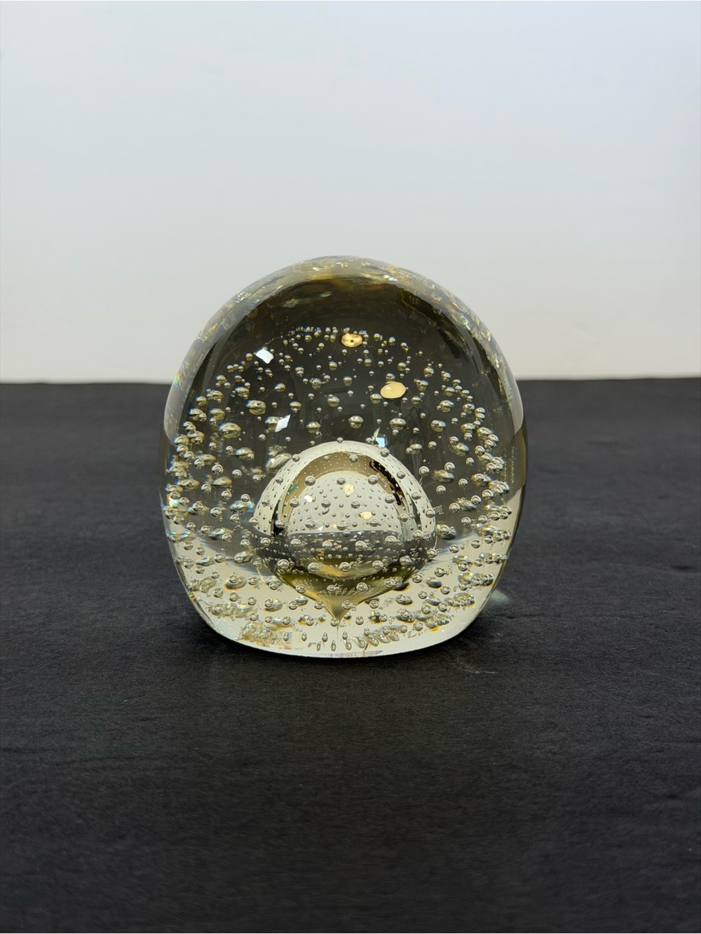 Vintage Controlled Bubble Art Glass Paperweight Egg Dome Clear MCM 3"
